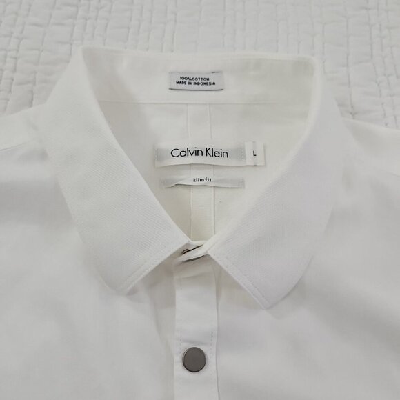 Calvin Klein Button Up Shirt Men's M White Slim Fit Snaps Long Sleeve EUC LN - Picture 4 of 15
